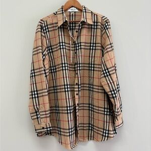 HAUTE EDITION Plaid Button-Up Shirt in Beige, Black & Red size 2X